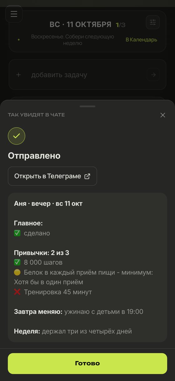 Отчёт отправлен в чат группы